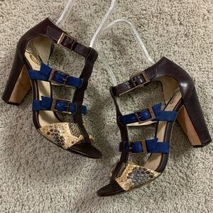 Womens VC SIGNATURE Vince Camuto BROWN BLUE SNAKE Gladiator HIGH Heel SANDALS 10